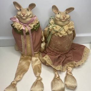 A pair Wayne Kleski Sitting Shelf Bunny Rabbit Dolls 14”